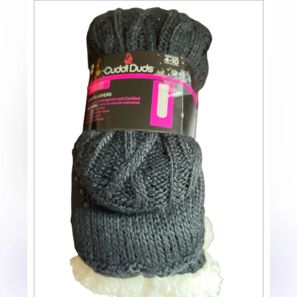 Cuddl Duds Sherpa Lined Critter Socks Women’s 4-10 Black White Knit Cozy Warm‎
